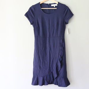 Navy Blue Ruffle Hem Crew Neck Dress